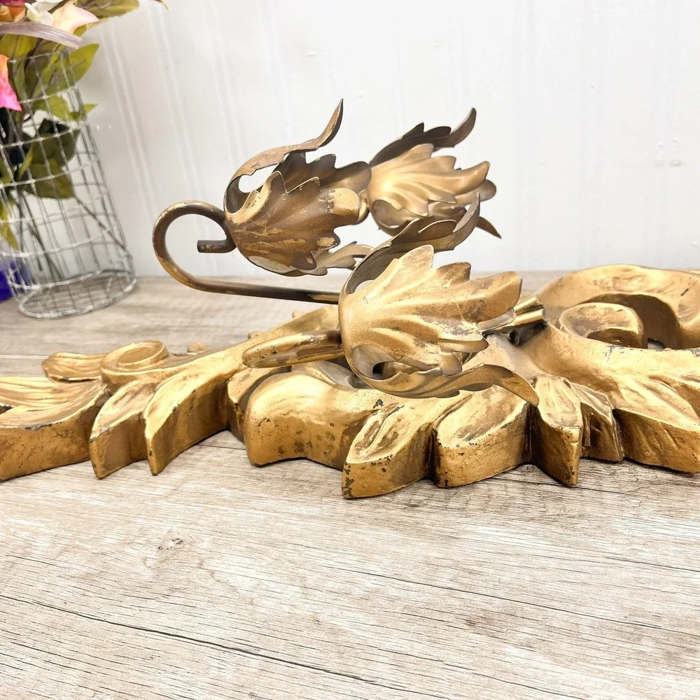 Vintage Gold Italian Wall Sconce: 3‎ Arm Acanthus Leaf Candle Holder